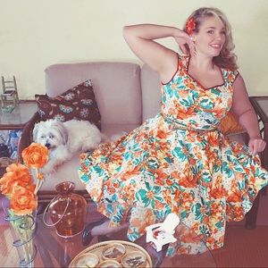 Orange floral tiki pinup swing dress
